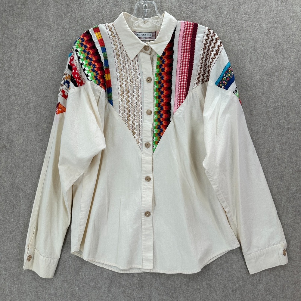 VTG Starfire Embellished Top Womens‎ 14 Western Crochet Embroidered
